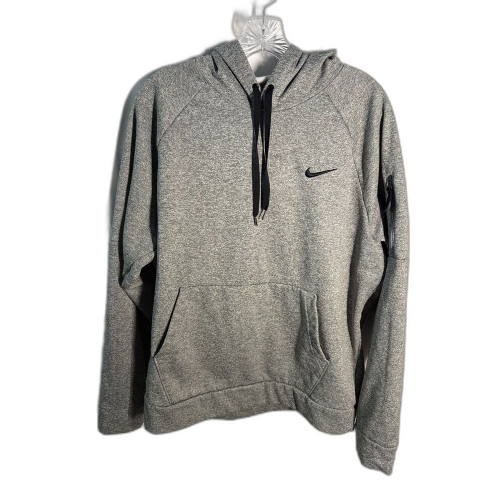 Nike Therma-FIT Men’s Gray Heather Pullover Hoodie L Swoosh Zip Sleeve Pocket